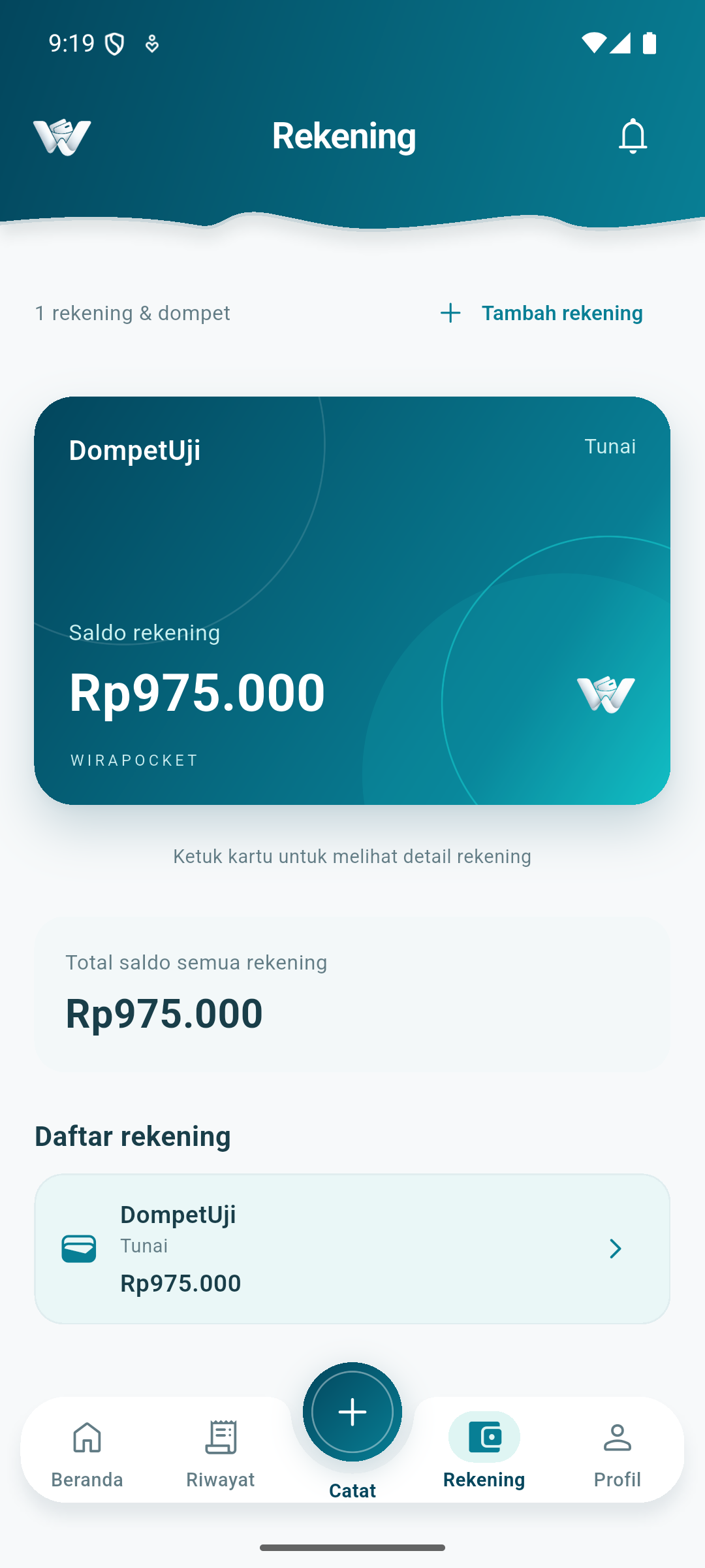 Rekening WiraPocket: kartu saldo dan daftar rekening