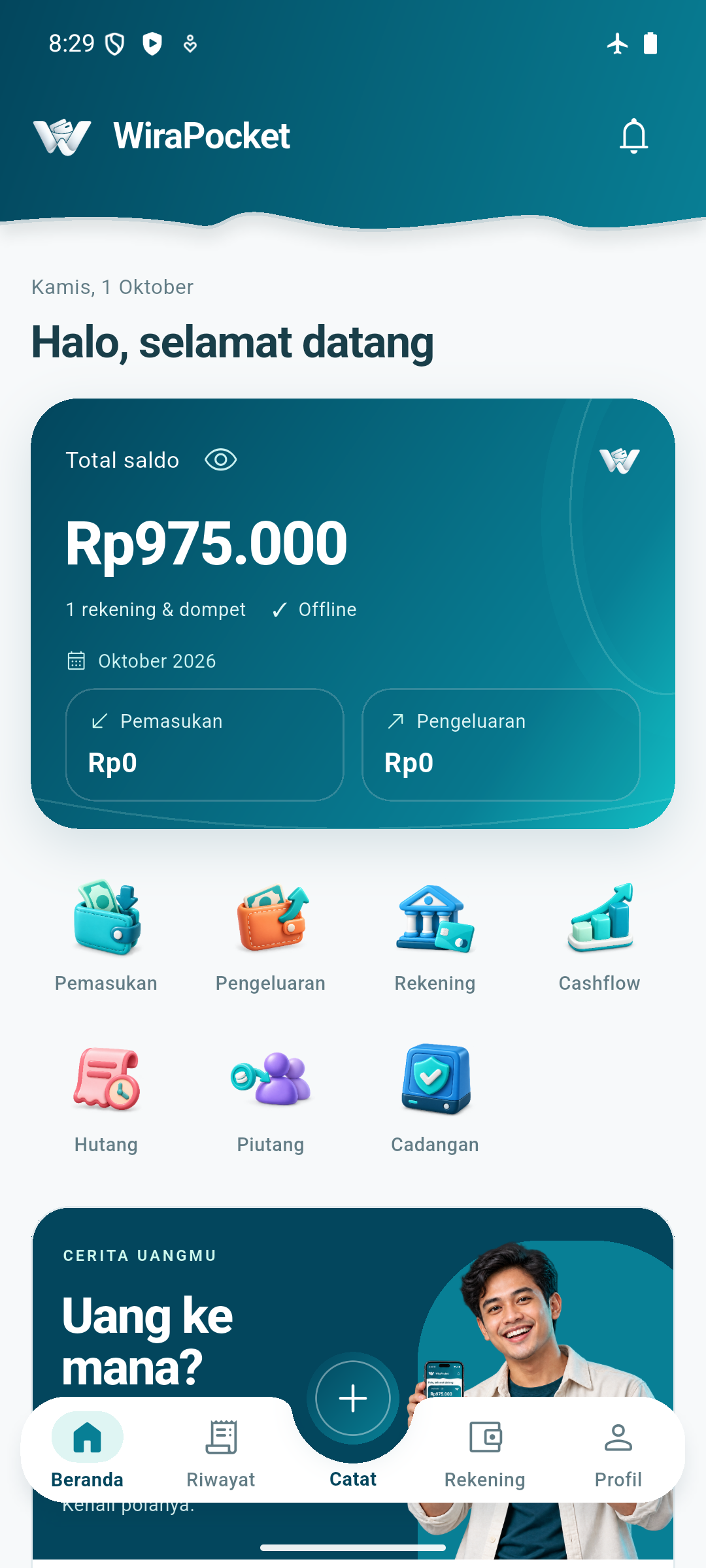 Beranda WiraPocket: saldo dan akses cepat